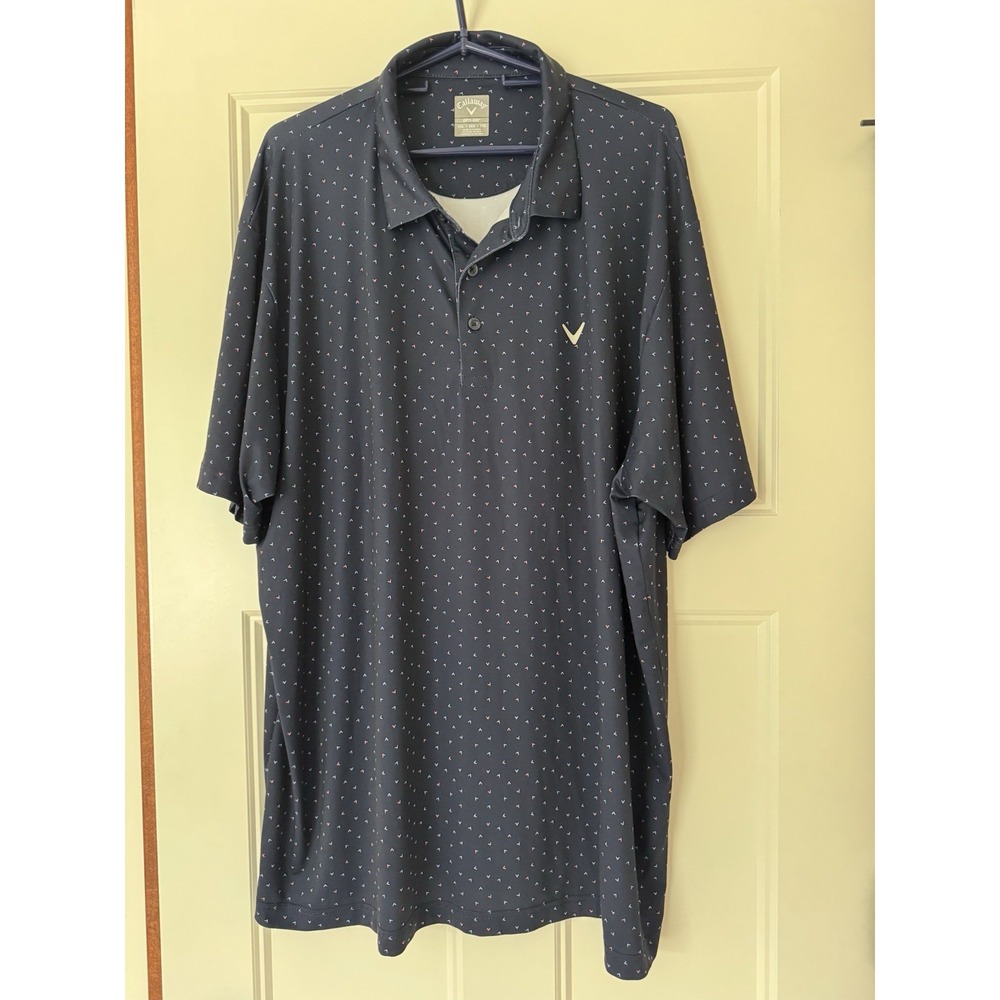 Callaway Golf Polo Short Sleeve Shirt Mens Navy Blue Opti Dri XXL Logo 2xl